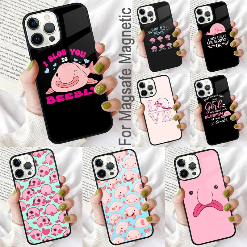 Cute Blobfish Magnetic Soft Phone Case for iPhone 16 Promax 15 Pro 13 14 Plus 11 12 Mini MagSafe Coque