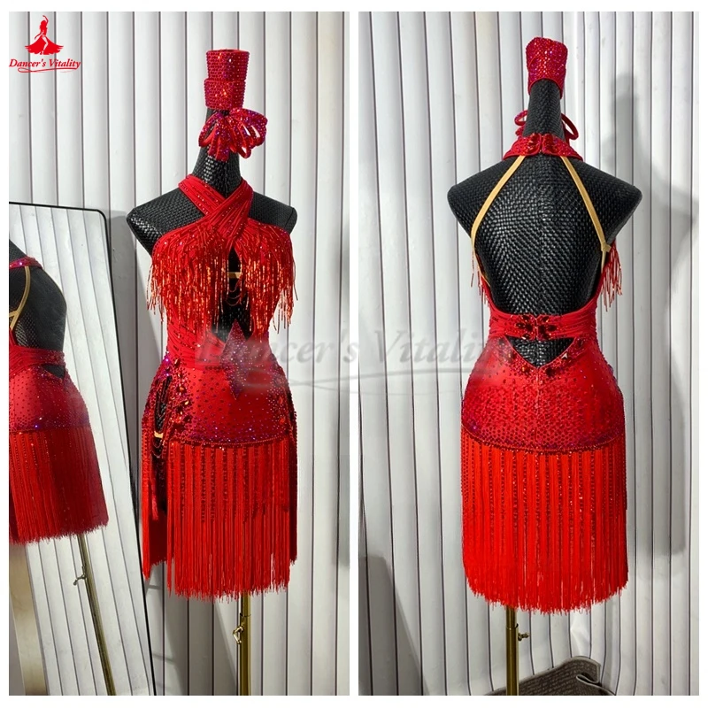 

Профессиональные костюмы для латиноамериканских танцев: платья без рукавов и с открытой спиной для соревнований, для взрослых и детей, высококачественные, на заказ