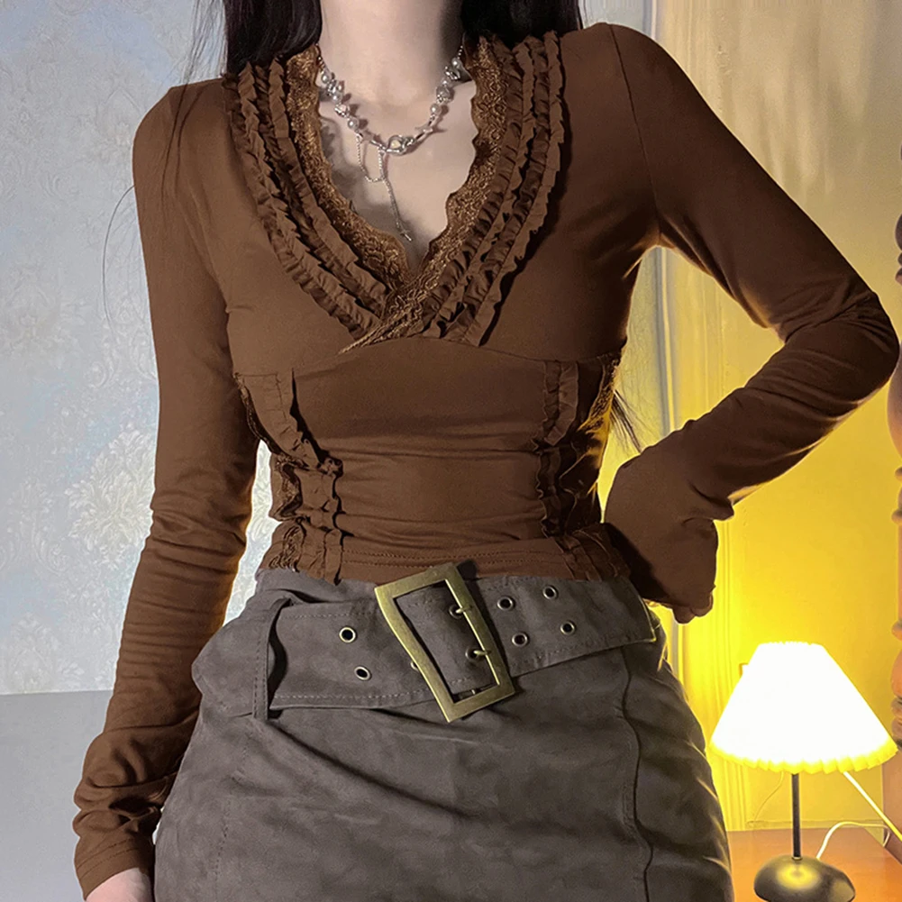 

For Casual Outings Brown Lace Casual Occasions Brown Casual All Season Wear Tee All Seasons Apparel Daily Use Top
