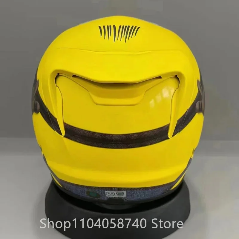 Pure Yellow Cartoon Big Eyes Helmet Men and Women Riding Motocross Helmet Full Face Racing Motorcycle Helmet Casco Casque