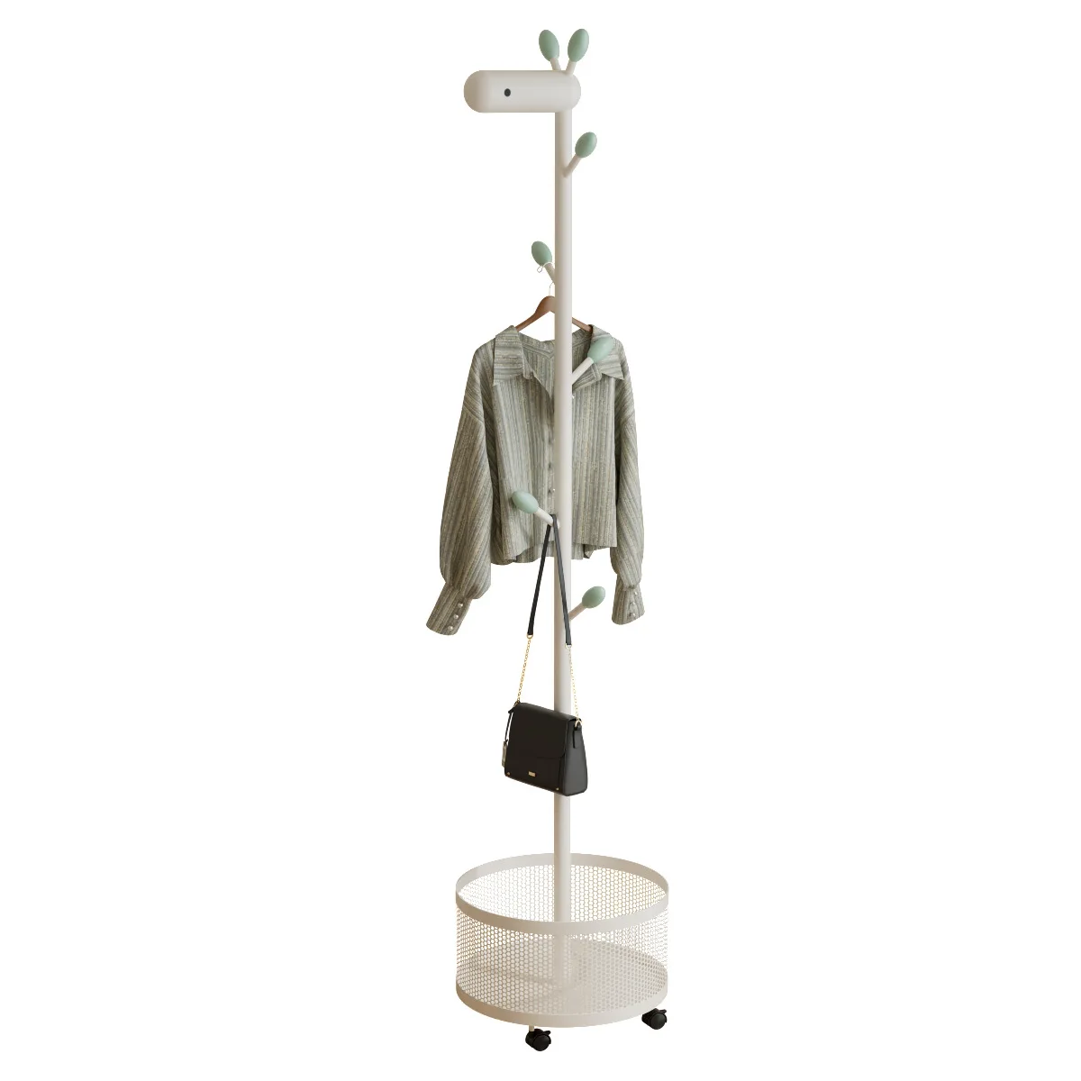 

#Household Movable Coat Rack with Basket Storage Multi-Functional Floor-Standing Home Furniture for Entryway