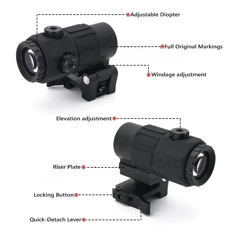 G45 5배율 확대경 (558 리플렉스 조준경용 측면 퀵 탈부착 QD 마운트 포함)
