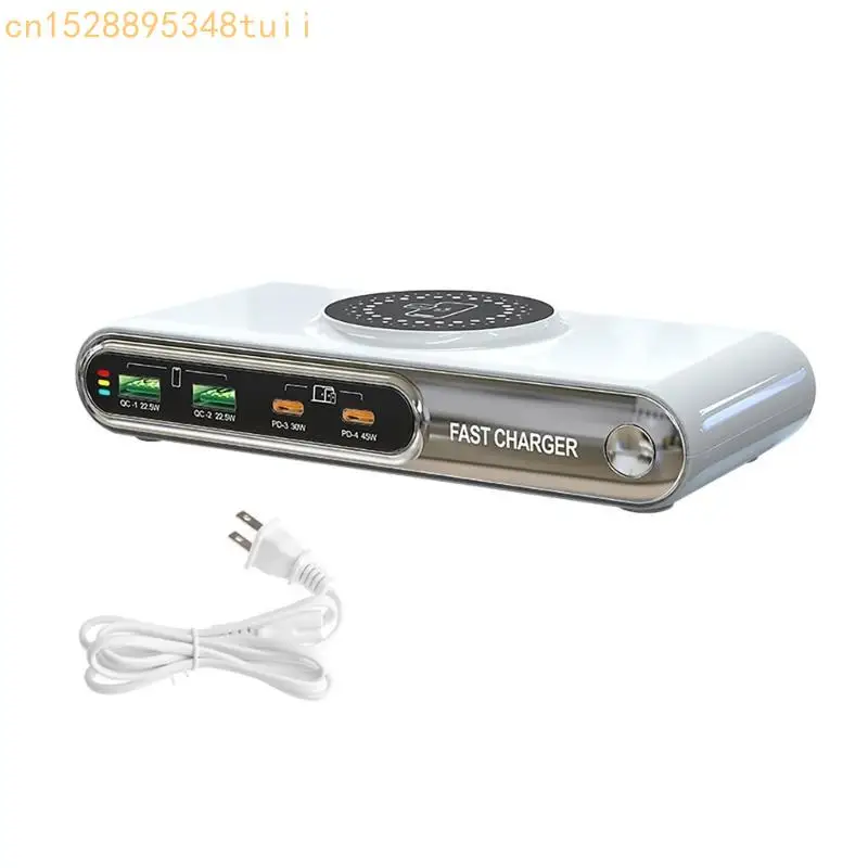 Y4QF PD45W +PD30W Wireless Charging Station 2xUSB+2xType C Fast Charging Adapter For Phones Tablets Laptops