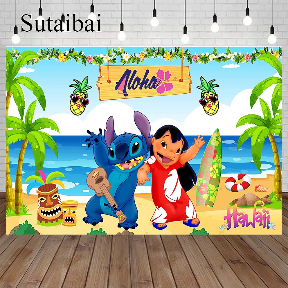 

Summer Aloha Backdrop Birthday Party Supplies 5x3ft Tropical Beach Tawaii Photo Backgrounds Lilo and Stitch Baby Shower Banner