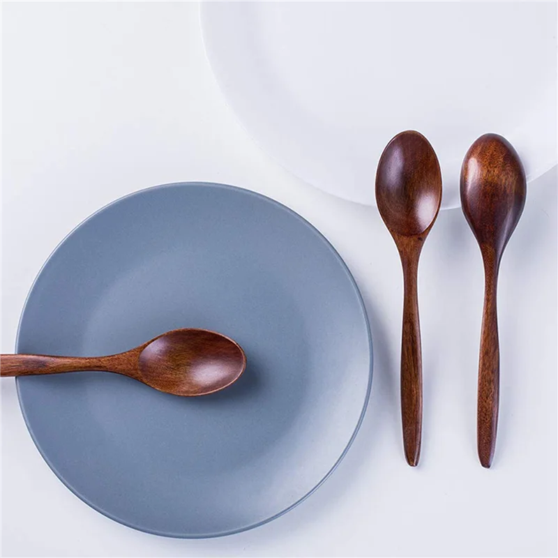

ABVG-Wooden Spoons, 50 PCS Wood Soup Spoon Set, Long Handle Natural Wood Table Spoons 7.3 Inches