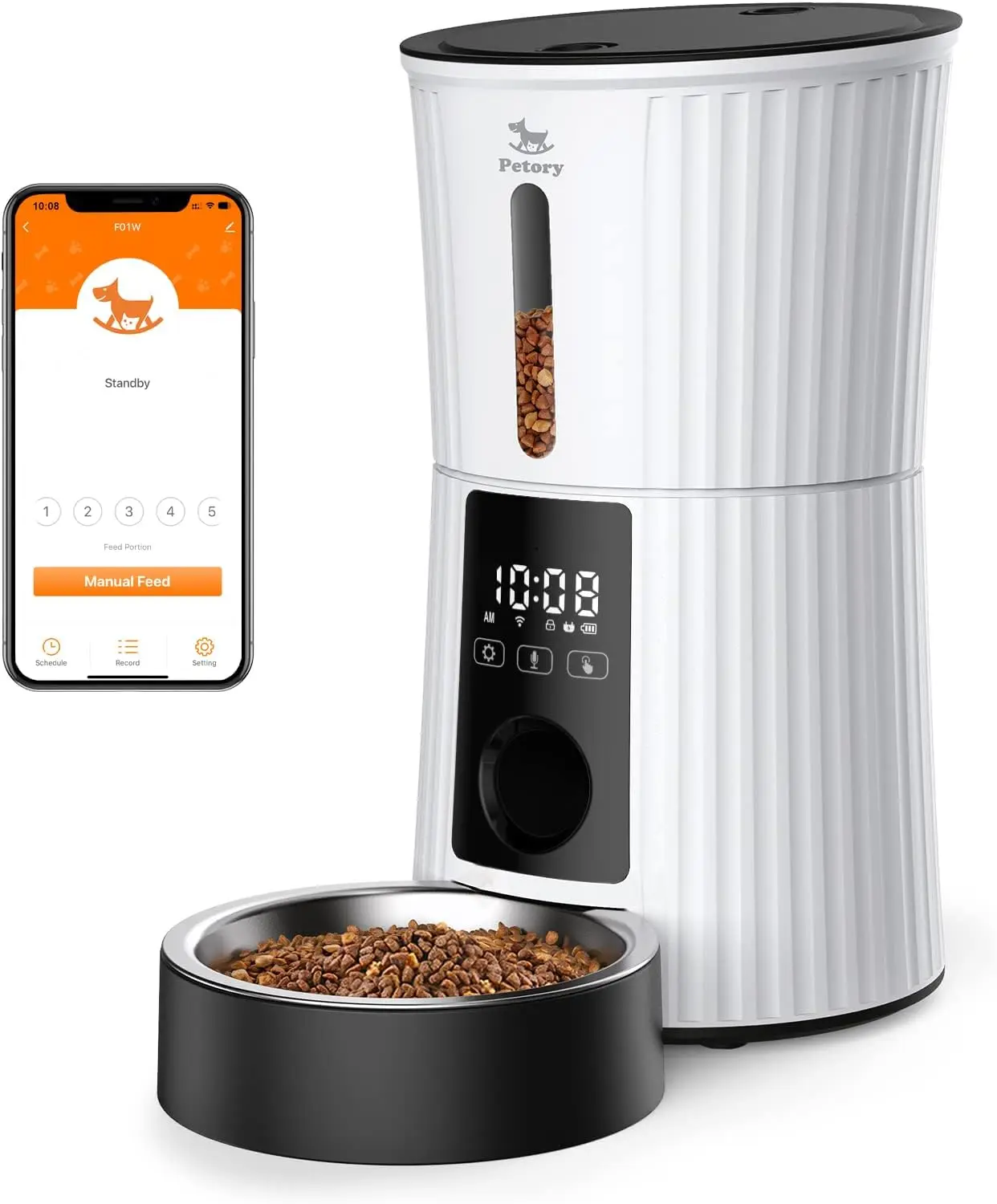 

Wi-Fi Smart Pet Feeder with App Control, 4L Dry Food Dispenser for Cats and Dogs, 10 Daily Meals, Voice Recorder