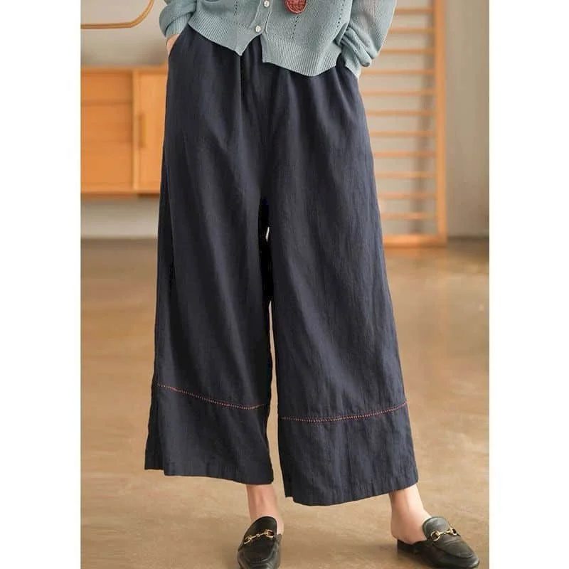 

Straight Pants for Women Solid Loose Casual Vintage Summer Literary Korean Style Elastic Waisted Flowing Trousers Wide Leg Pants