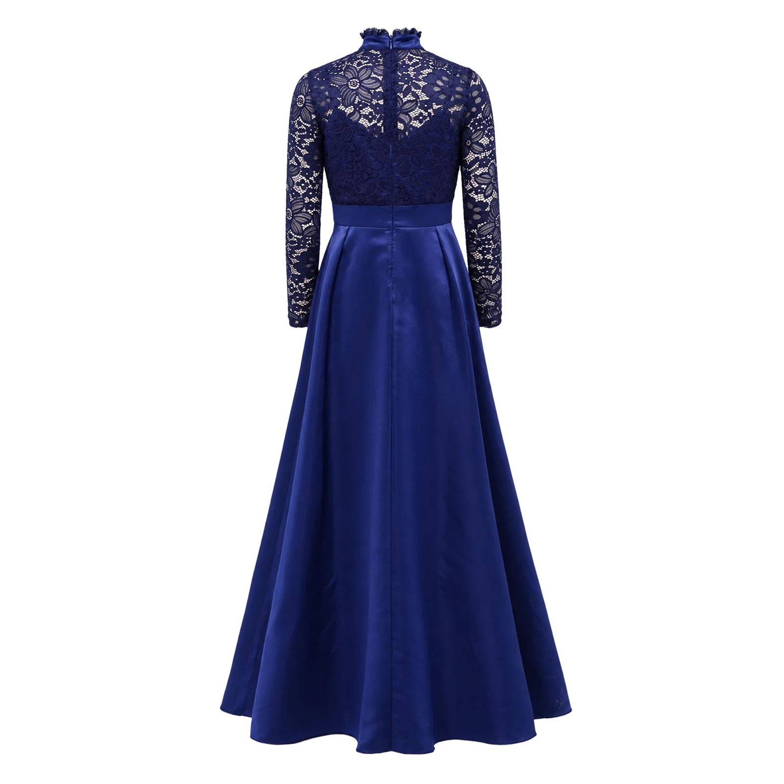 Kids Long Sleeve Floral Lace Bodice Satin Dress Flower Girls Bow Party Gown for Wedding Pageant Banquet Birthday Formal Evening