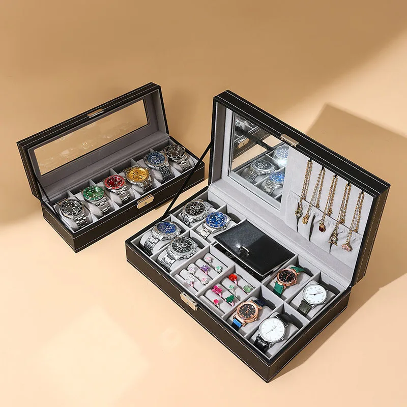 

Creative leather jewelry watch box, black zipper leather watch storage bag, dust-proof and moisture-proof travel watch box