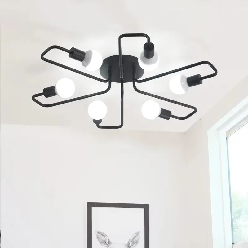 

American Rural Industrial Wind Iron Chandeliers ModernBend Personality Balcony Restaurant Bedroom Ceiling Light