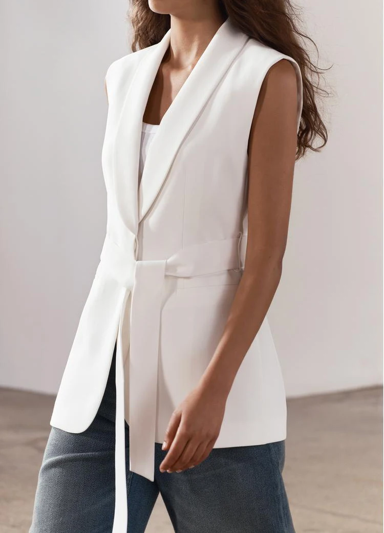 

Spring Commute New Arrival Slim Fit Waist Cinched Lapel Vest Belted Polyester Fiber 00% Regular Length Faion Vest