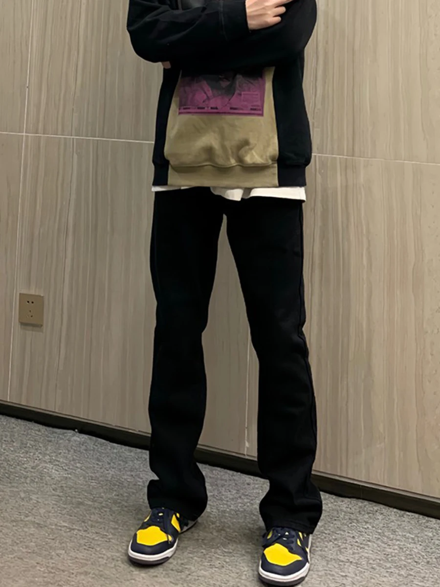 

Мужские джинсы American High Street Vibe, облегающие, прямого кроя, модные, стильные, черные, из эластичного хлопкового денима, длинные брюки