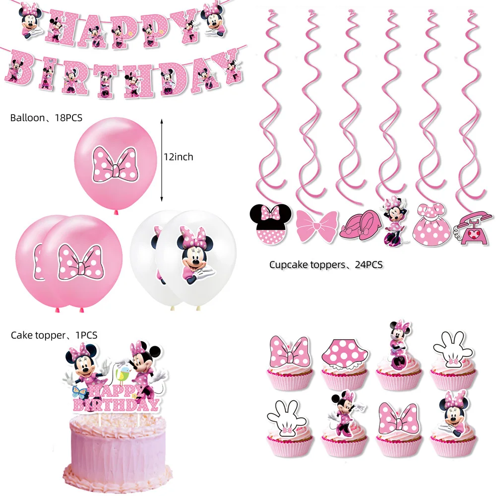 Disney Minnie Mouse Birthday Party Decoration Princess Girl's Party Supplies MInnie Mouse Tableware Balloon Banner Paper Cup image 4