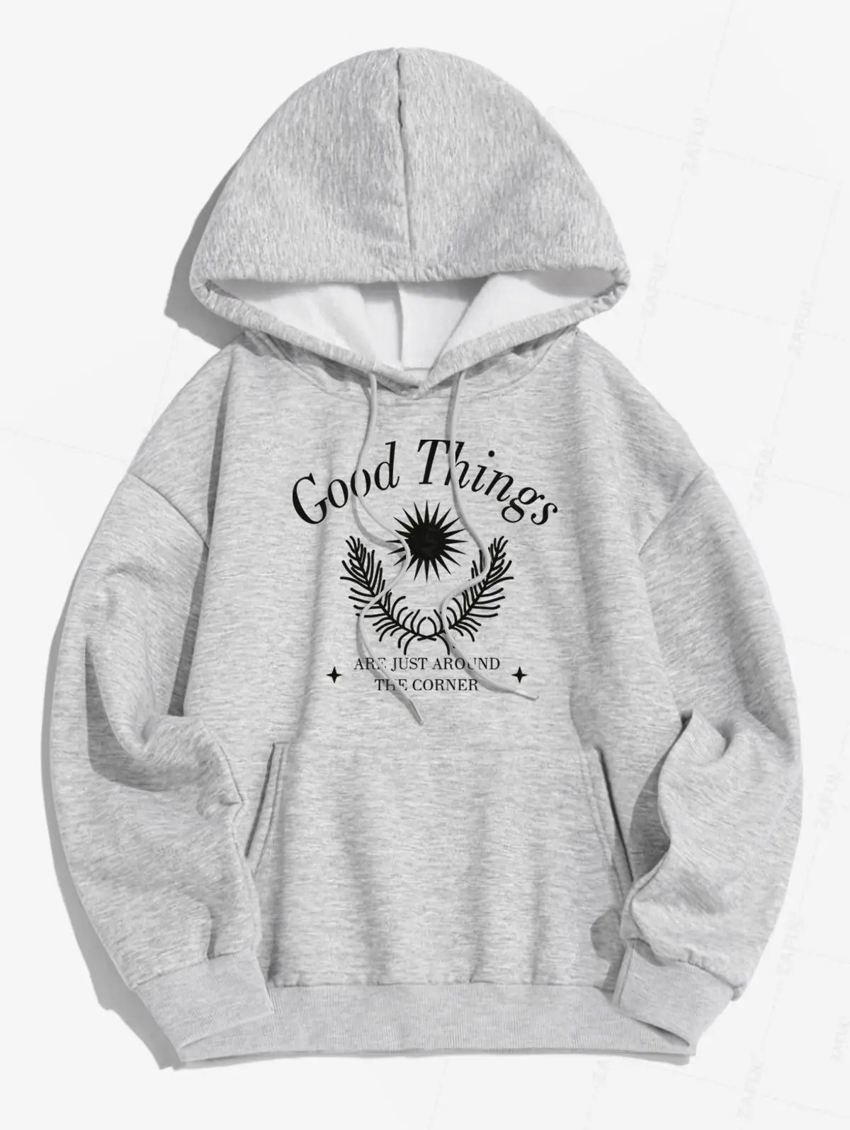 

ZAFUL Women's Letter Graphic Print Fuzzy Fleece-lined Kangaroo Pocket Design Pullover Hoodie