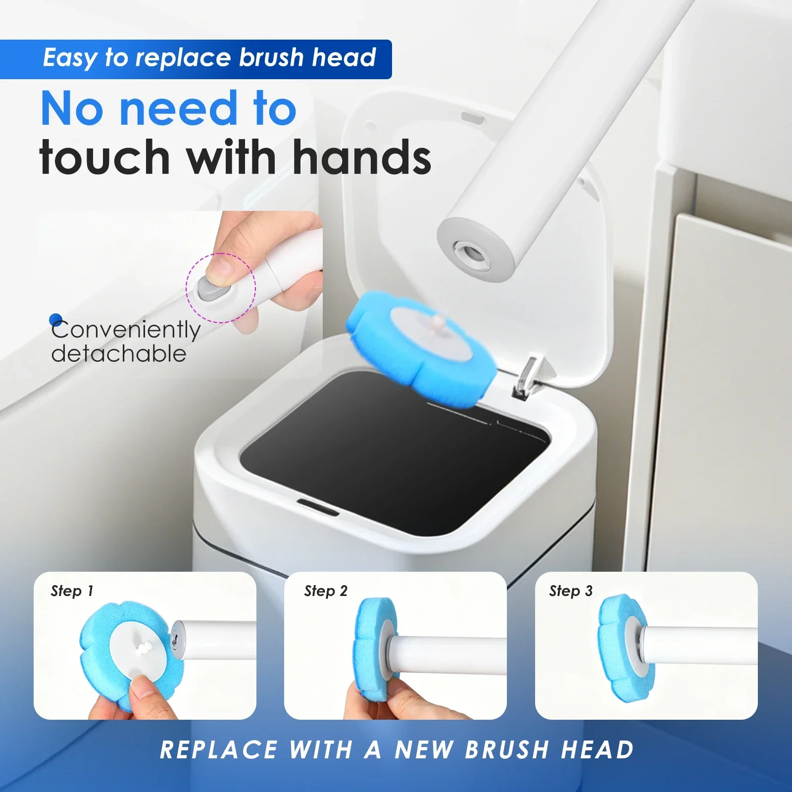 2 Set Toilet Brush Disposable Replacement Head Cleaning Kit Floor/Wall Mounted Toilet Bowl Brush & Holder Set Wc Accessory Tool view 5