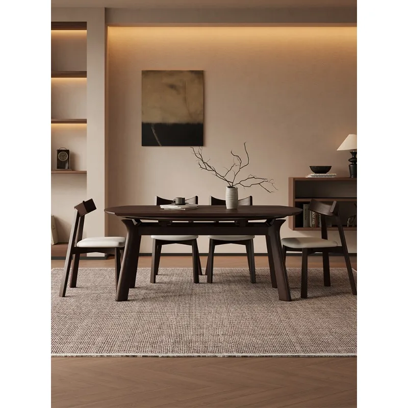 

Black walnut solid wood retractable dining table and chair combination modern simple household square becomes
