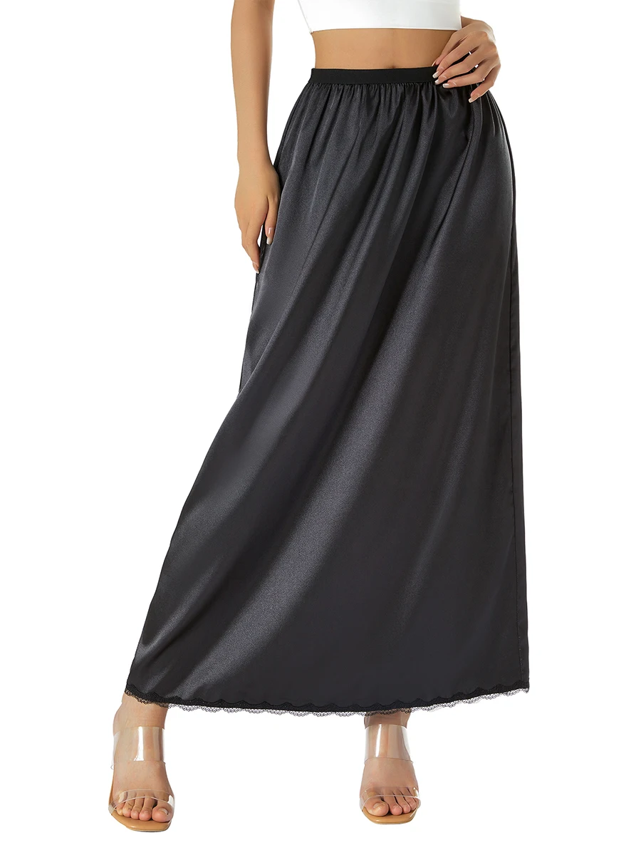 نصف زلق طويل تحت تنورة للنساء ، خصر مرن ، بطانة داخلية ، أحادي اللون ، أسود ، أبيض ، أصفر ، موضة ، 25 #1