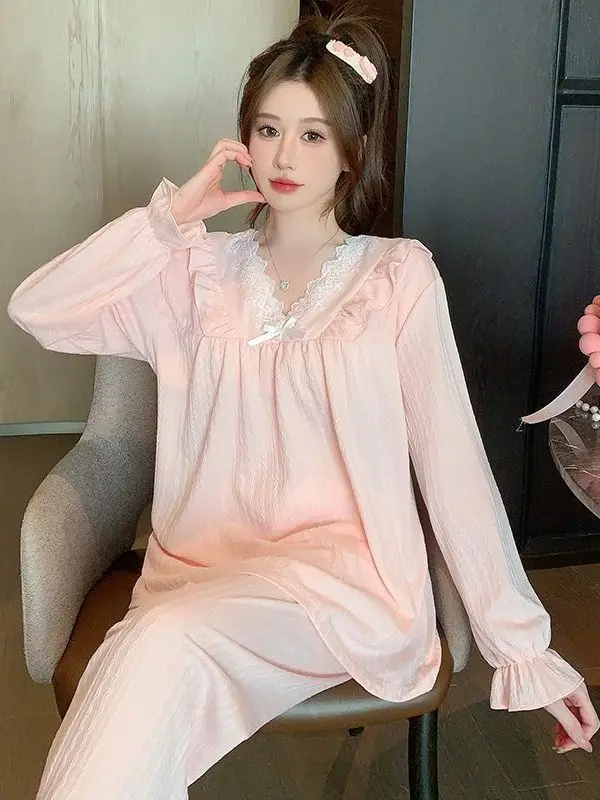 

Весенне-осенний женский комплект одежды Long Sve, длинные брюки, милая домашняя одежда Ins Sle, верхняя одежда из полиэфирного волокна, V-ne