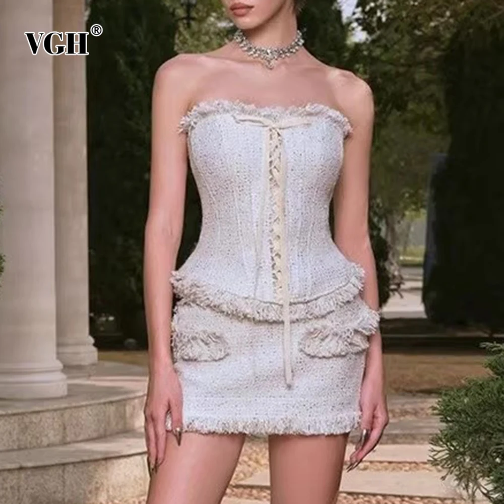 

VGH однотонные сексуальные утягивающие комплекты из двух предметов для женщин, без бретелек, без рукавов, на шнуровке, топ с высокой талией, женская мода, новинка