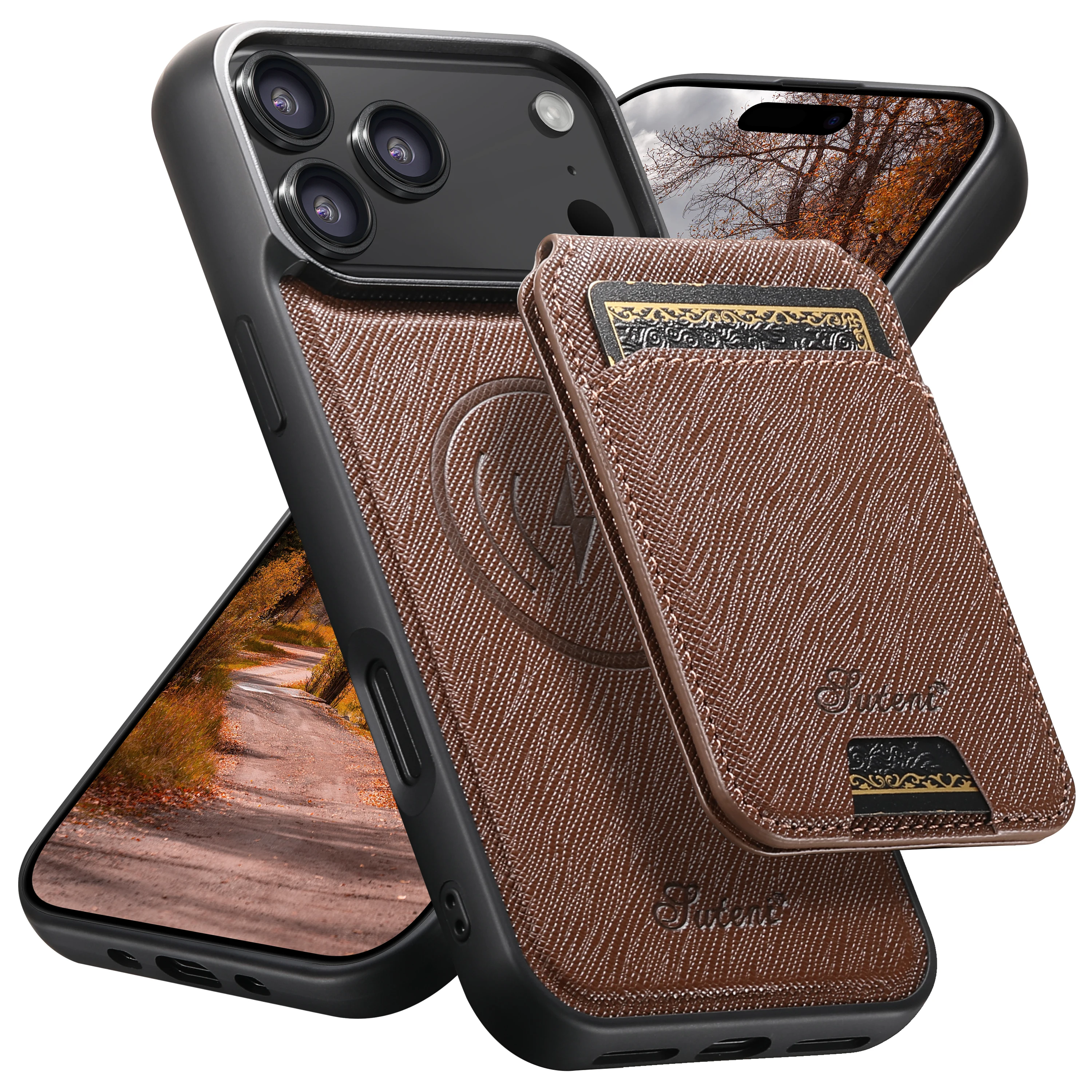 

SUTENI Wireless Charging Phone Case Magnet Card Holder Photo Frame Bag Faux Leather For iPhone 17 Pro Max 16 Plus 15 14 13 12