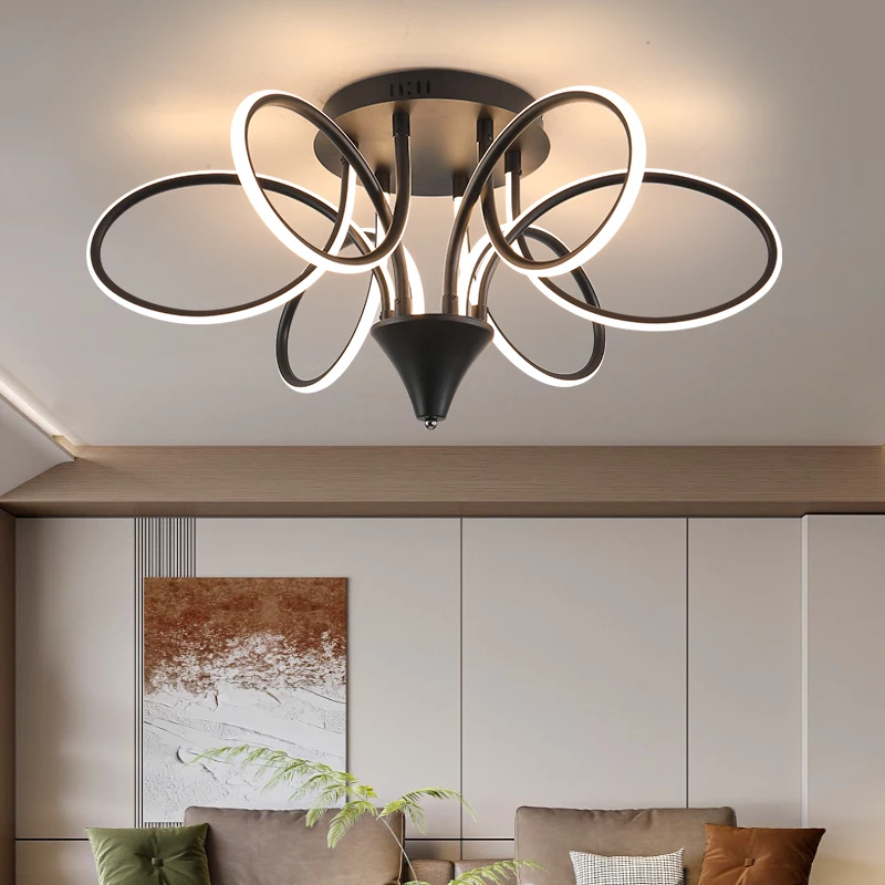 

New Remote Controller Modern Led Chandelier For Living Room Bedroom Dimmable Ceiling Chandelier Fixtures Chrome/Black