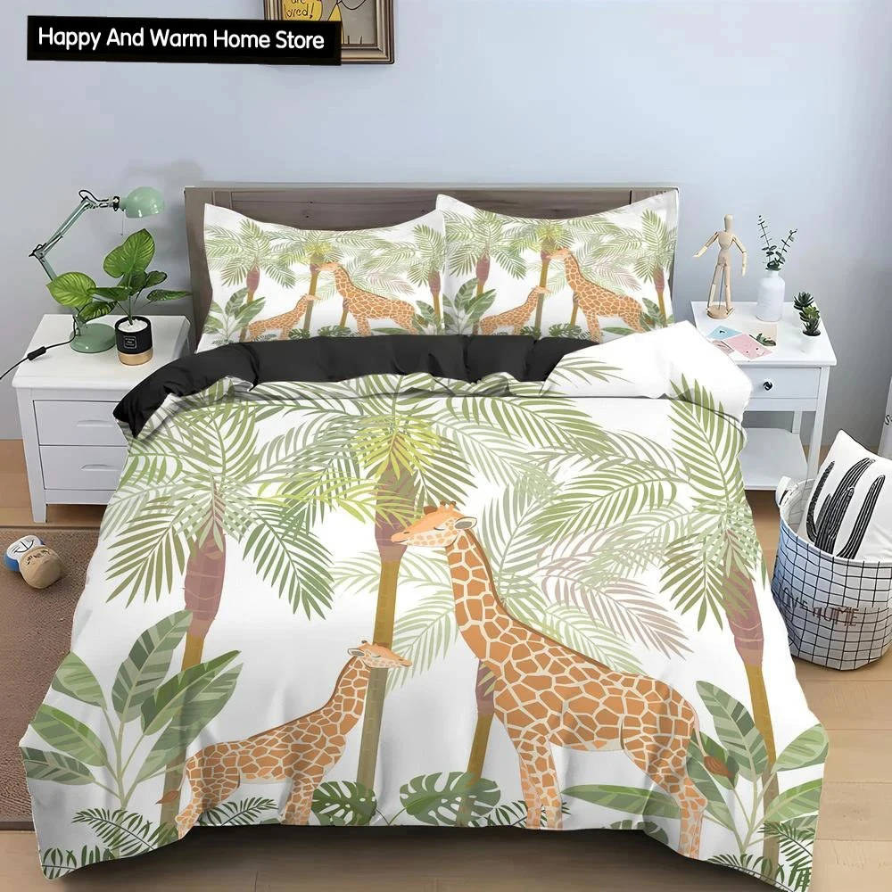 Cartoon Giraffe King Queen Duvet Cover Boys Girls Boys Animal Bedding Set Wildlife Quilt Cover 2/3pcs Polyester Comforter Cover