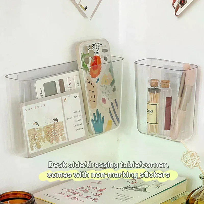Box Wall Storage Box Wall-mounted No Punch Bedside Racks Cosmetic Hanging Wall Mounted Organizer Storage Transparent