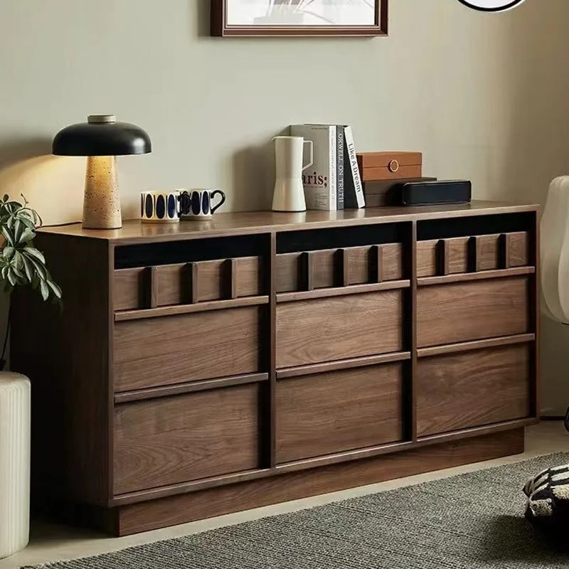 North American black walnut nine-chest cabinet, solid wood skeleton line retro living room bedroom storage drawer cabinet