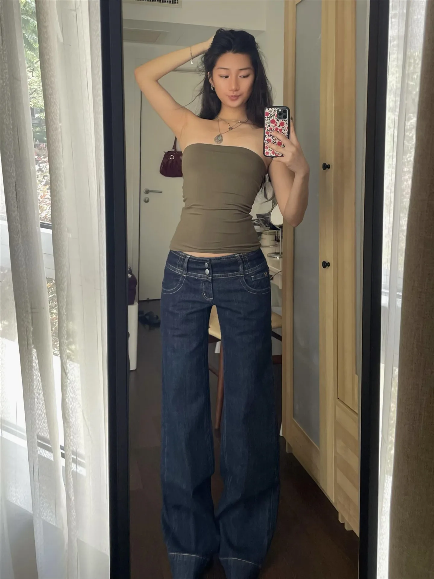 

Low Waist American Retro Flared Jeans Women's Spring Autumn Loose Casual Pants Tall Ladies Extended Length Denim Jeans