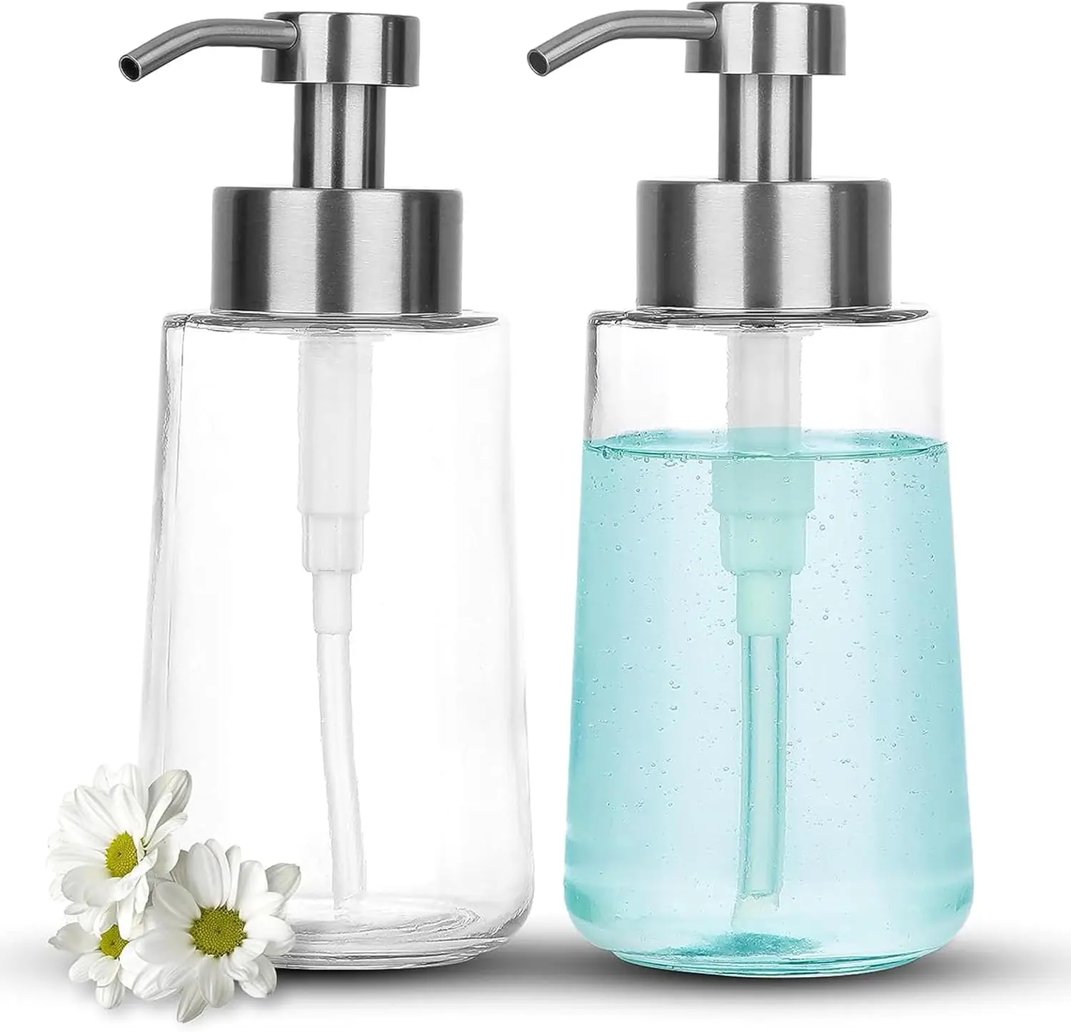 

Glass Hand Soap Dispenser with Rust Proof Pump, 16oz Liquid Container for Bathroom and Kitchen, Brushed Nickel, Pack of 2