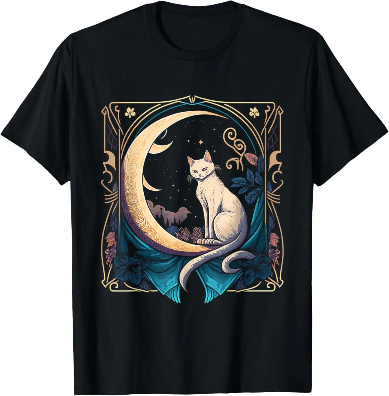 Tarot Card Crescent Moon And Cat Graphic T-Shirt