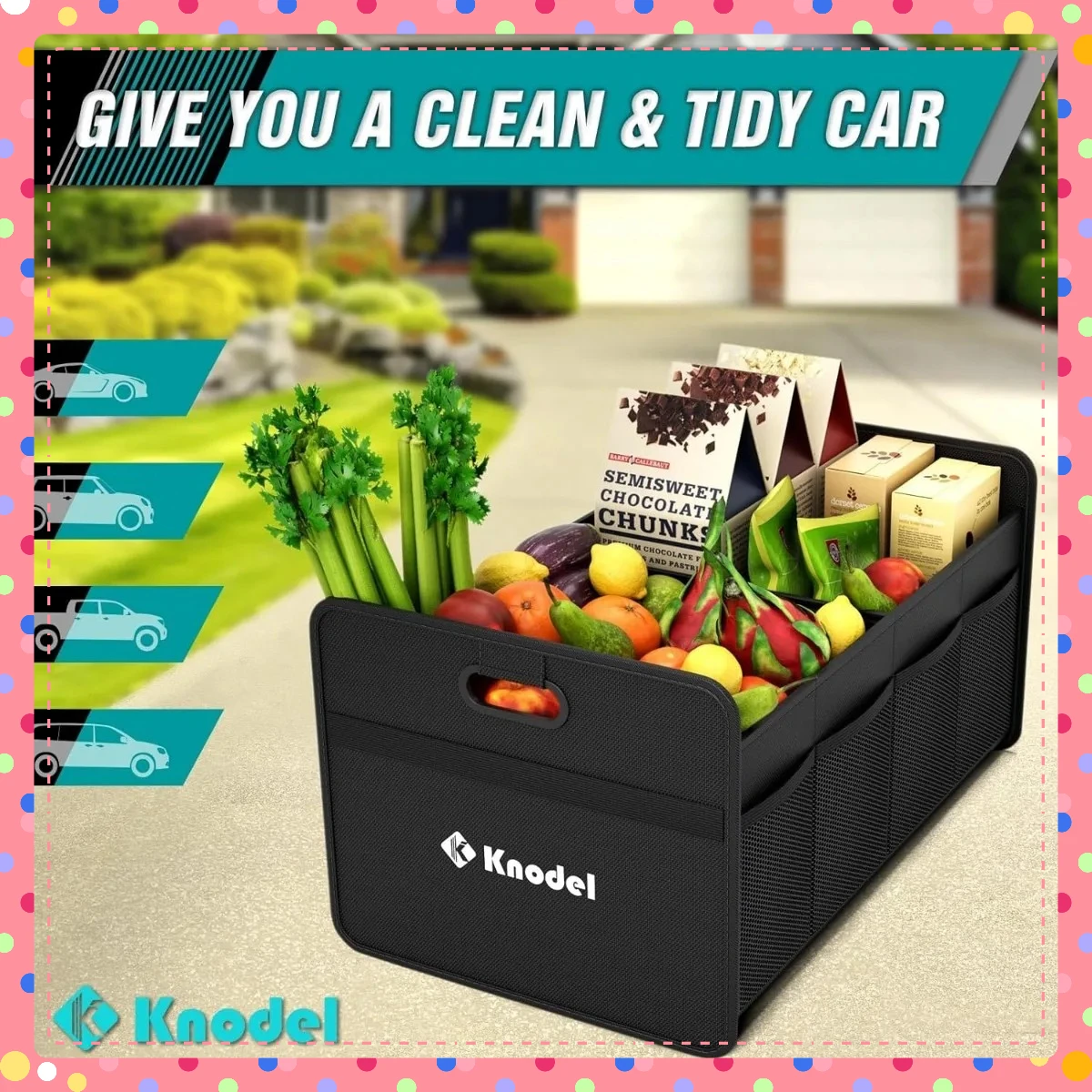 Compact Foldable Car Organizer - Multi-Function Black Storage with Handles for Neat Interiors