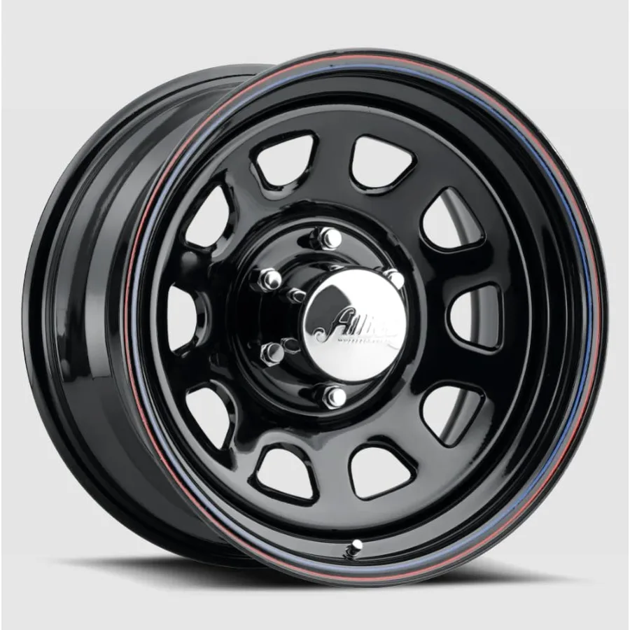 

Стальное колесо Allied Wheel 52B Black Daytona 15X10 6X5.5 4BS с глянцевым черным покрытием и хромированным колпаком для легковых автомобилей и легких грузовиков