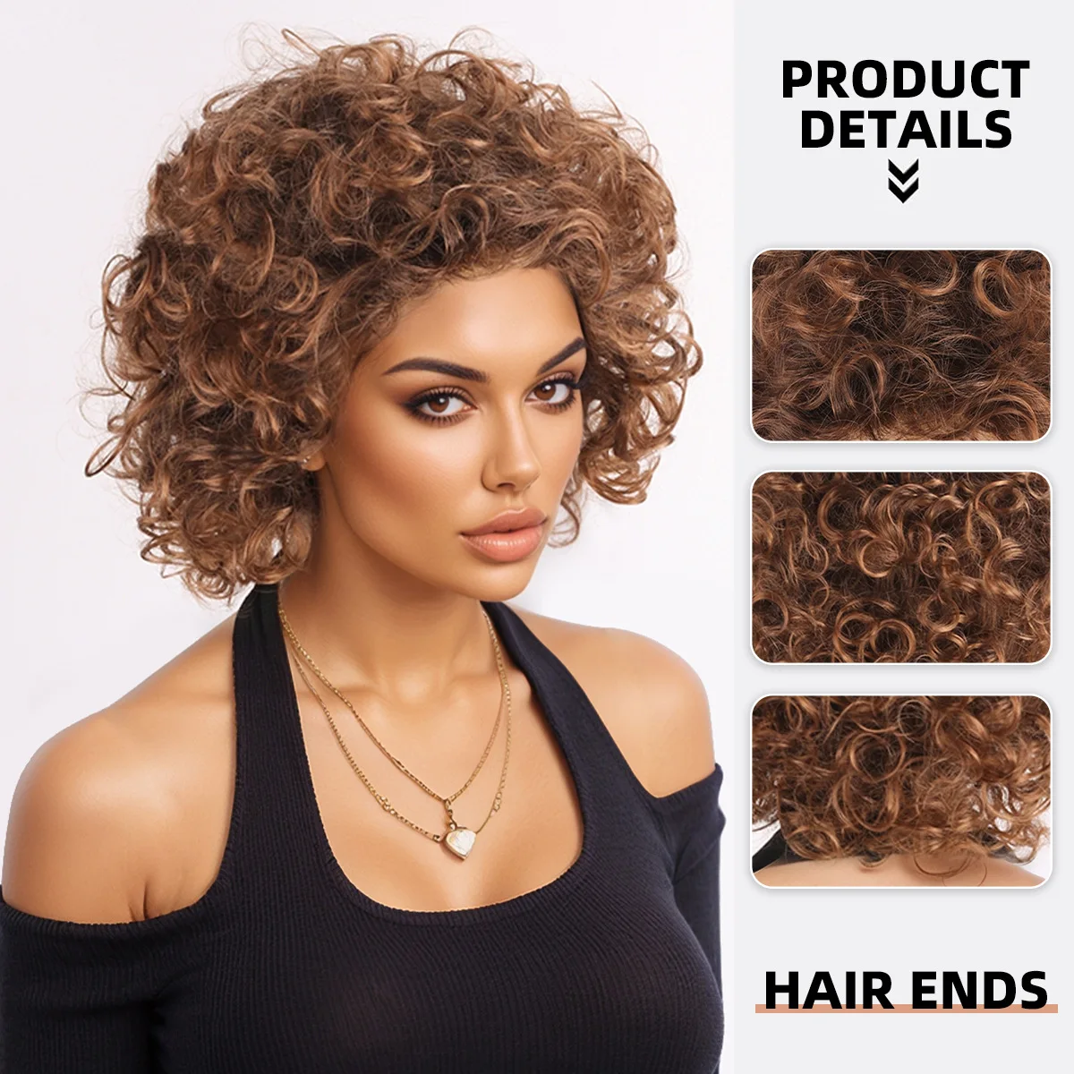 High temperature silk synthetic hair African small curly women's short curly hair fluffy wig full head cover-Synthetic fiber wig