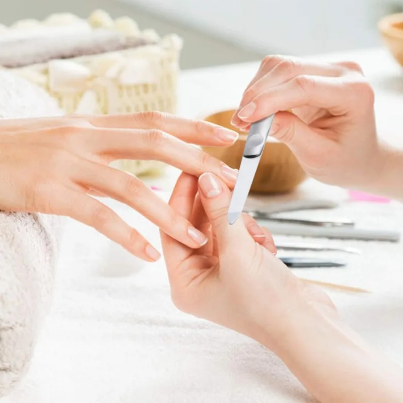 مبرد أظافر من الفولاذ المقاوم للصدأ على الوجهين مع مقبض من الخيزران أداة تلميع الأظافر أداة تلميع أظافر راقية مانيكير