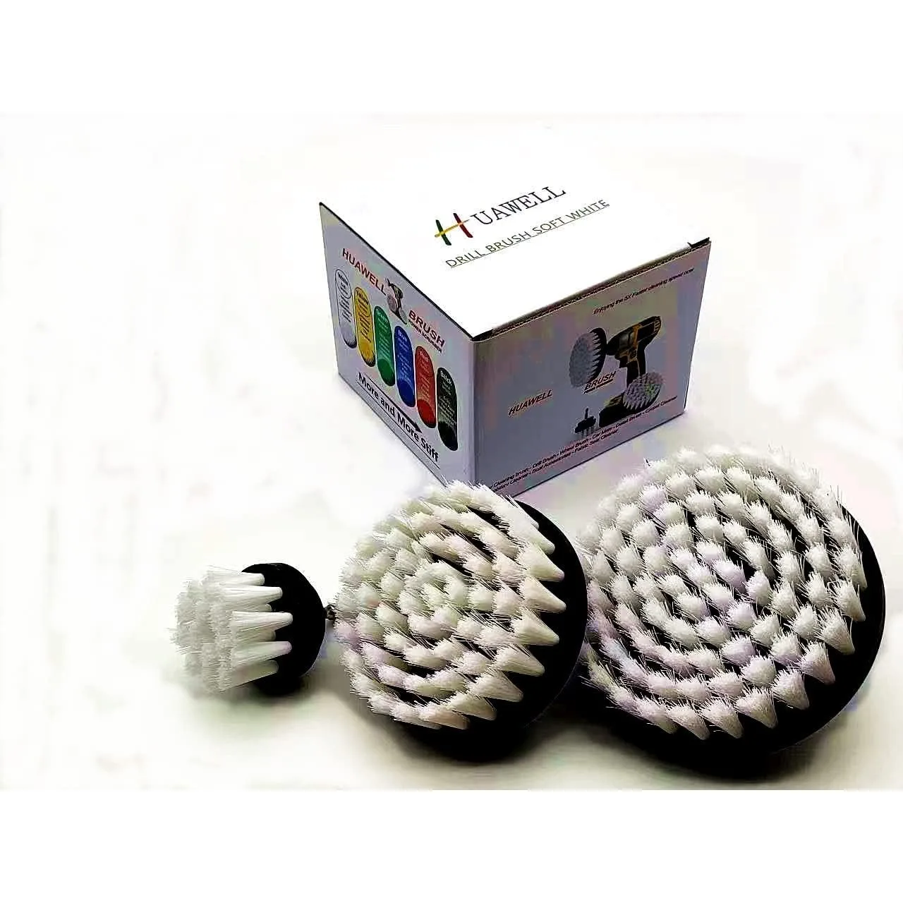 

Drill Brush Set 3 Pack Soft White Nylon Bristles For Carpet Upholstery And Leather Cleaning With Quick Change Shaft