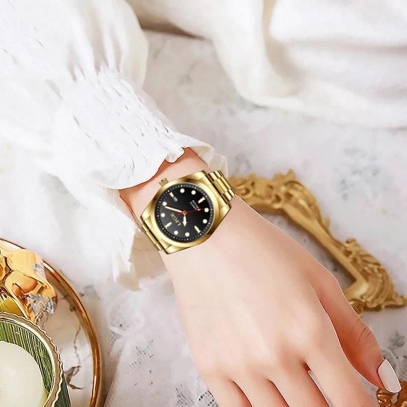 LIGE Fashion Gold Women Watches Stainless Steel Waterproof Quartz Watch Women Casual Sport Luminous Watch For Women Reloj Mujer