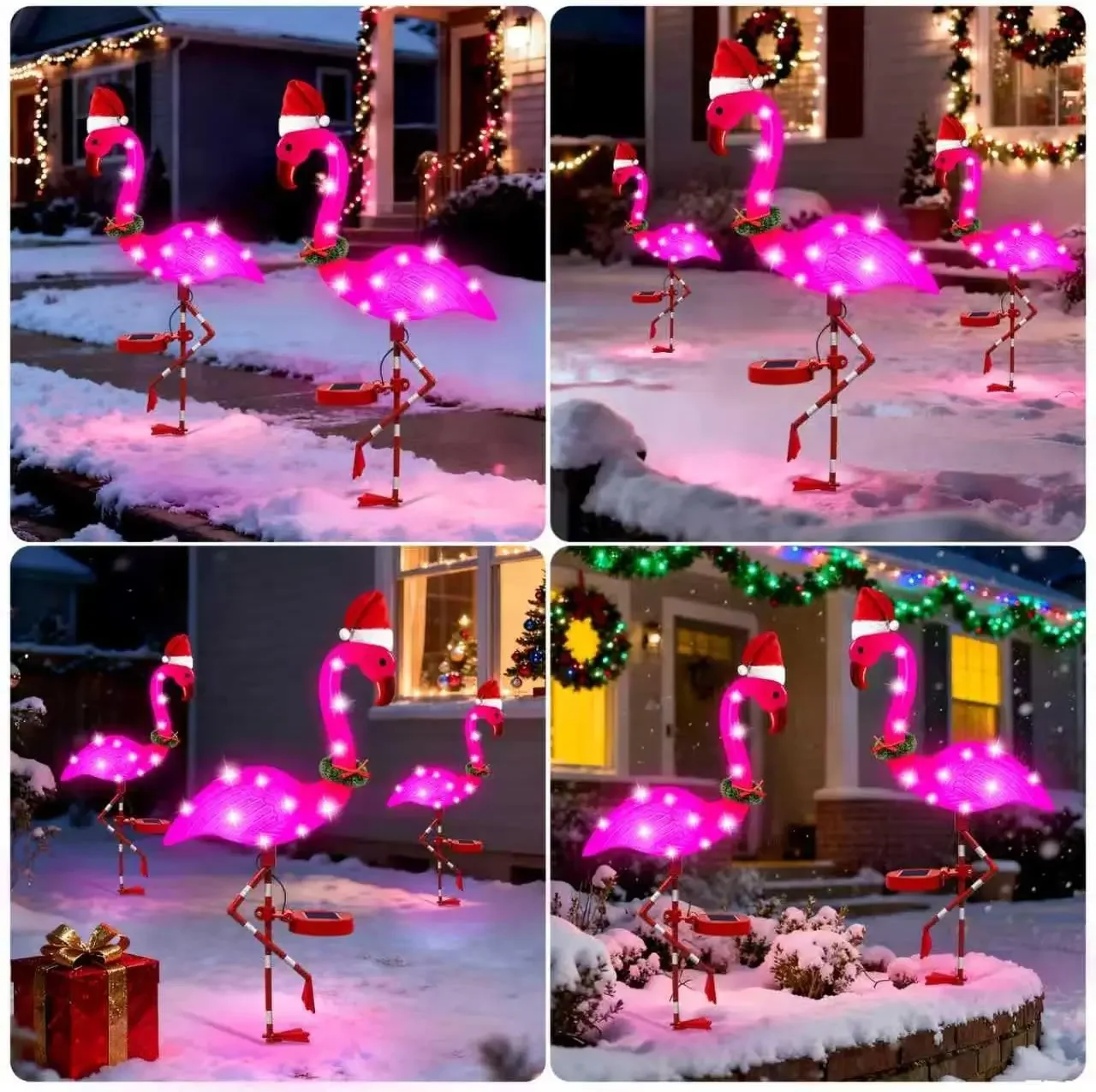 Paquete de 2 luces solares de flamencos, decoración impermeable para jardín al aire libre para patio, patio, camino, regalo perfecto para mujeres