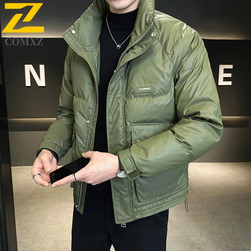 Men's padded Clothing Autumn Winter Solid Color White Duck Down Thickened Warm Outdoor Travel Stand Collar Coat Men Down Jacket