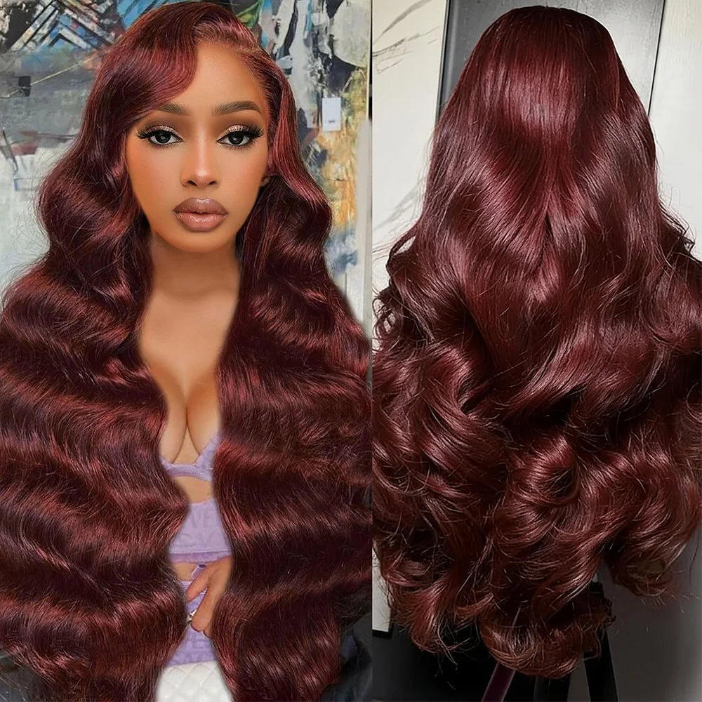 

Парик с HD-кружевом 13x6, цвет 99J бордовый, с эффектом Body Wave, предварительно снятая линия роста волос, плотность 220%, фронтальный парик из натуральных волос 13x4, 30-40 дюймов, для женщин