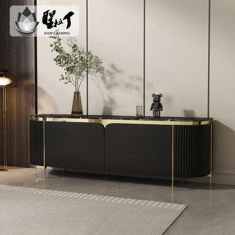 N178 A Italian TV Cabinet Modern Light Luxury Marble Coffee Table TV Cabinet Combination Living Room Bedroom Storage Floor Cabin