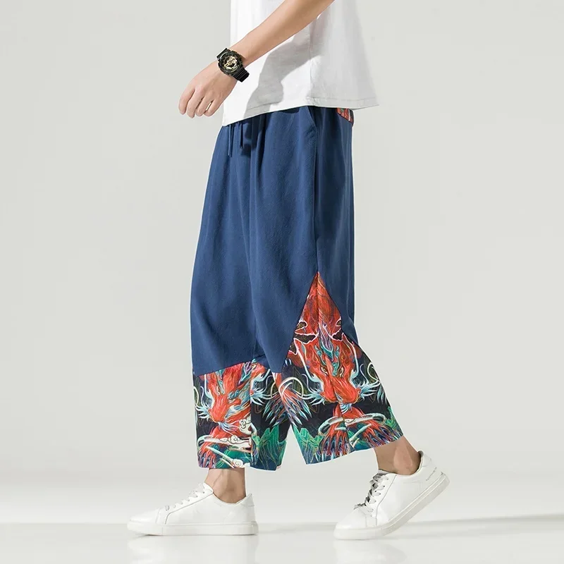 M-5Xl de talla grande 2024 hombre chino Hippie hombres pierna ancha hombres Fitness Taichi Kung Fu pantalones kimonos pantalones 10916 MN1