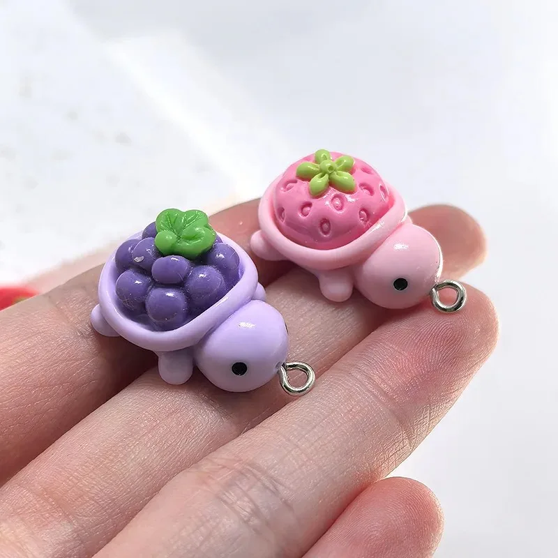 10Pcs Kawaii Cartoon Fruit Turtle Charms 3D Resin Grape Pumpkin Strawberry Animal Pendants for DIY Earring Keychain Jewelry Make