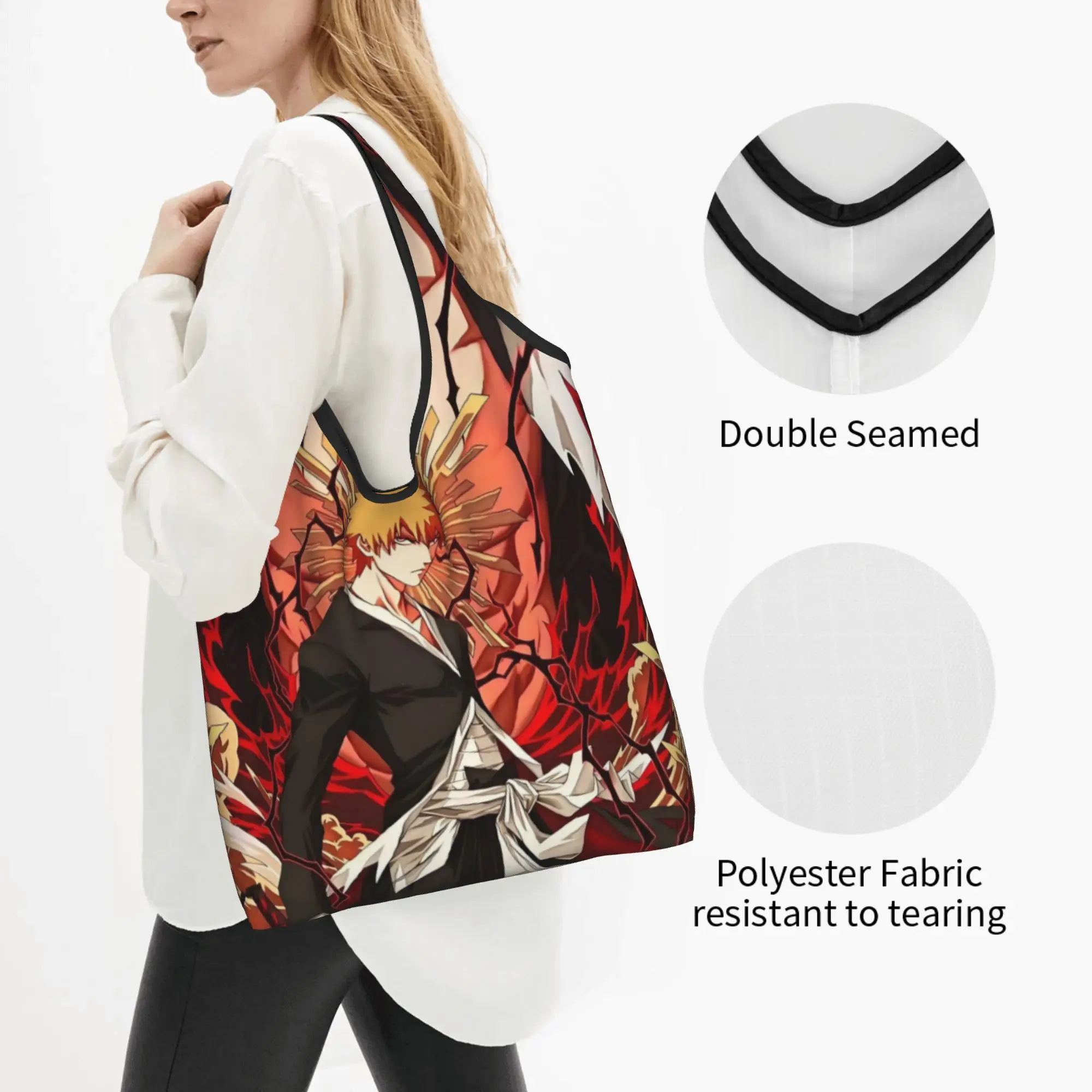 Funny B-Bleaches Cartoon Emotional Shopping Tote Bag Portable Classic Grocery Shoulder Shopper Bag