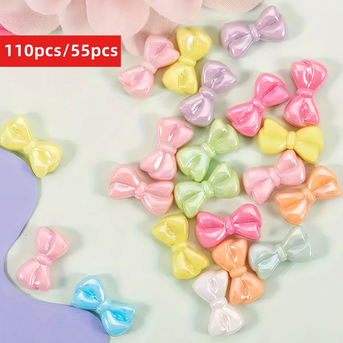 110/55 Stück 17*9mm lose Acrylperlen AB Regenbogenfarben plattiert Mini Schleife, für DIY Schmuckherstellung Armband Halskette