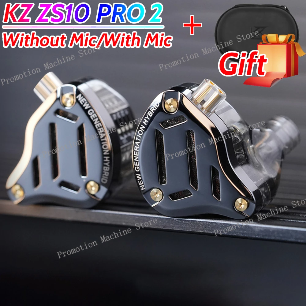 KZ ZS10 Pro 2 Metal Earphone HIFI In Ear Bass Earbud Noice Cancelling In Ear Sport Music Game HiFi Wired Headset with PU Bag