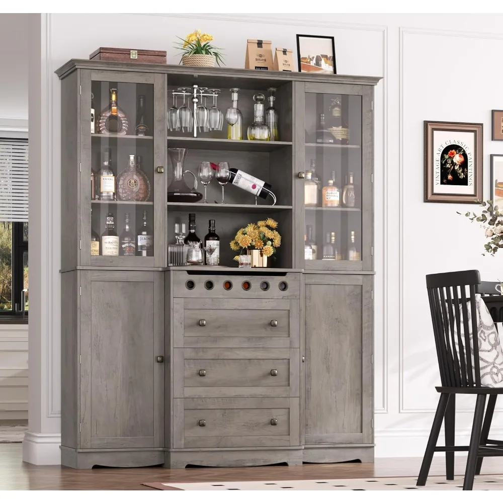 

HIFIT 72 Tall Kitchen Storage Cabinet with Doors and Open Shelves, 58 Wider Kitchen Hutch with Countertop and Wine Drawer, Large
