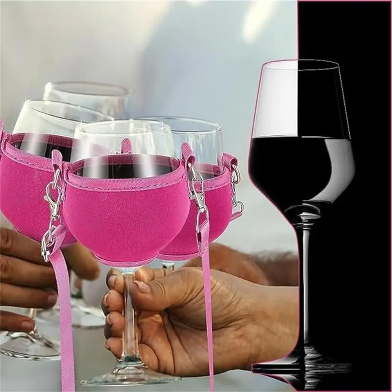 Wine Glass Carrier Portable Beverage Holder Lanyard Drink Hangings Insulator Sleeve 4 PCS Neoprene Chain Wine Holder Beverage