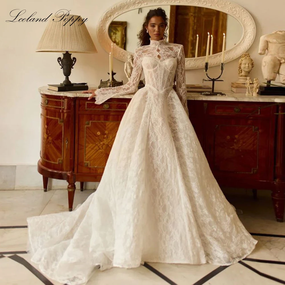 Lceland Poppy Customized Strapless A Line Lace Wedding Dresses Floor Length Illusion Bridal Gowns with Lace Jacket