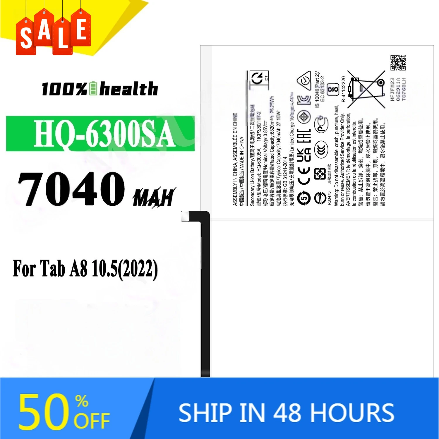 

HQ-6300SA 7040mAh Tablet Battery for Samsung Tab A8 10.5(2022) High-capacity Rechargeable Battery